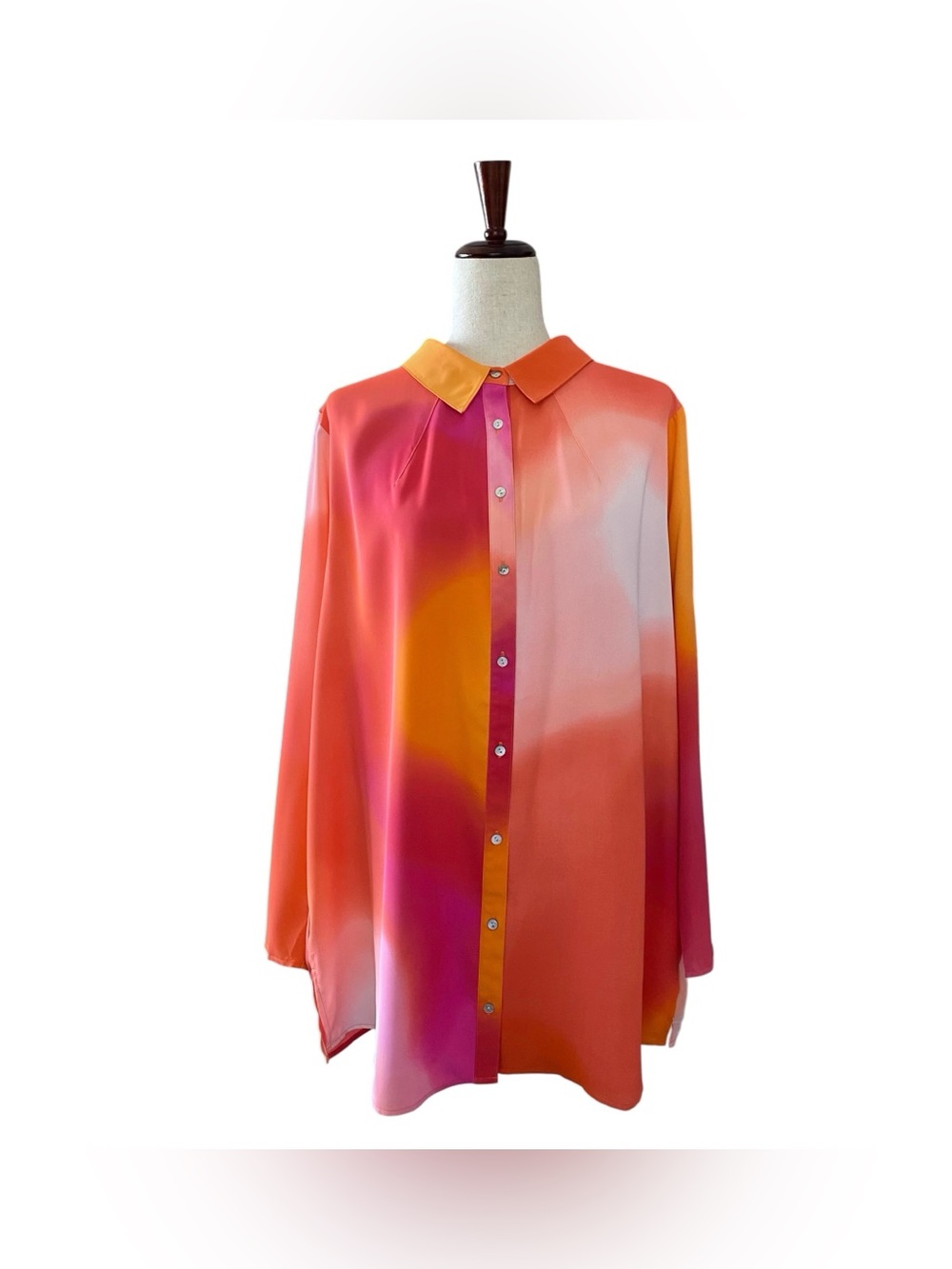Nicole-Nicole Miller Womens 1X Ombre Tunic Shirt Long Sleeve Boyfriend Fit Top